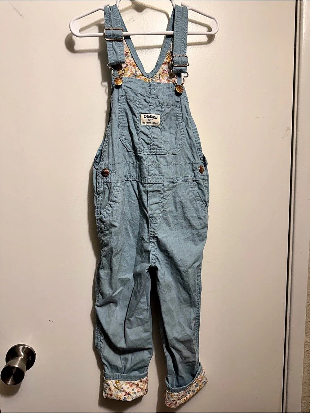 OshKosh B'gosh Toddler Girl Denim Overalls with Floral Cuffs Floral Cuffs Blue